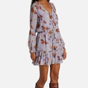 PAIGE Anjelina Crinkle Fit & Flare Lavander Floral Dress